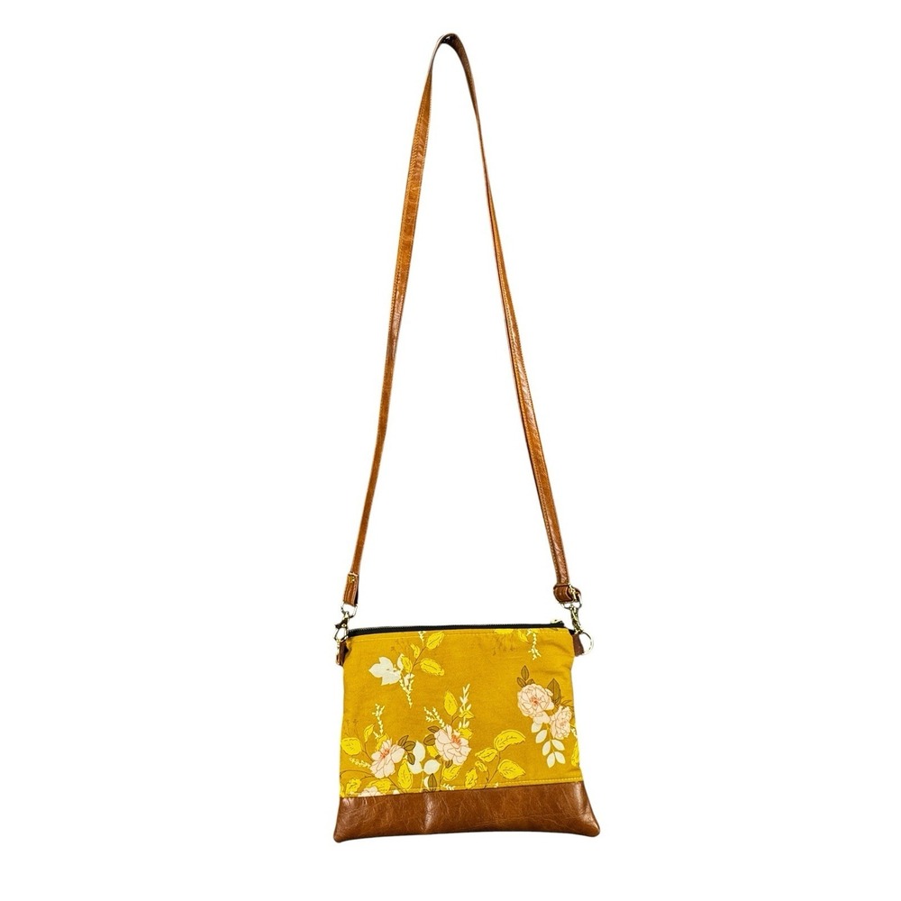 September Skye Floral Crossbody Bag Mustard Yellow Boho Purse Faux Leather